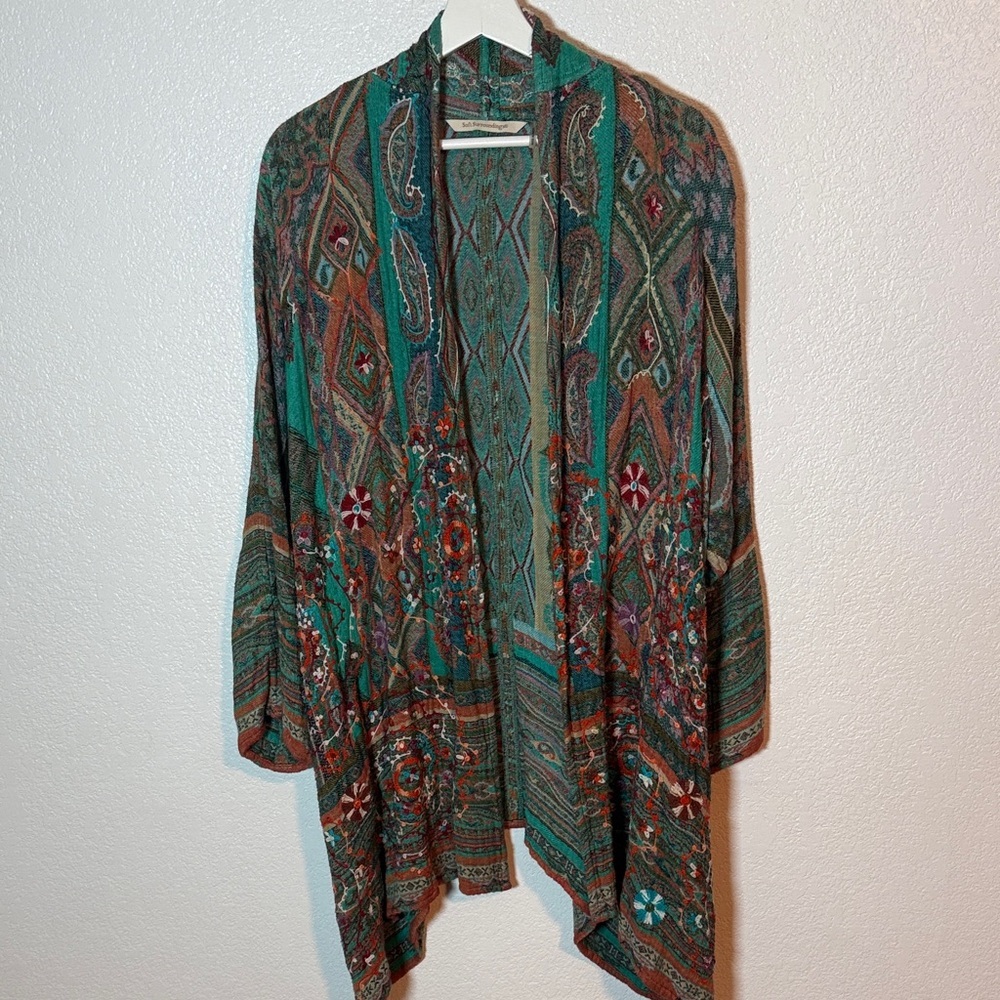 Soft Surroundings Multi Color Paisley Tapestry Embroidered Kimono One Size